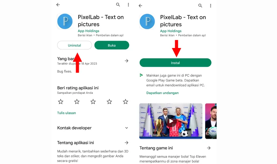 Instal Ulang Aplikasi PixelLab