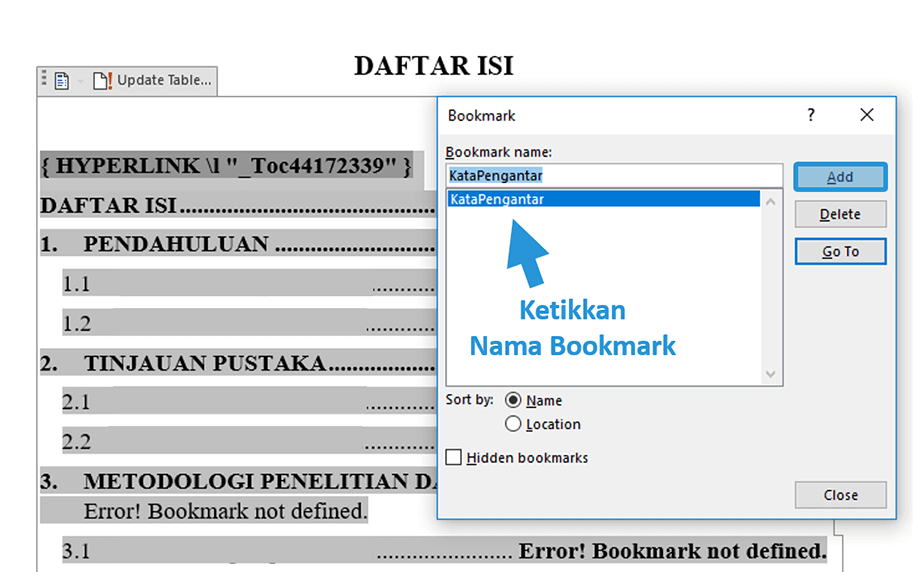 Opsi Menambah Bookmark Word