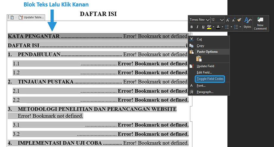 Menu Field Codes