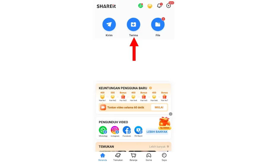 Tekan Menu Terima