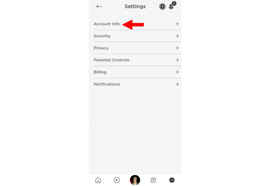 Menu Info Akun di Roblox