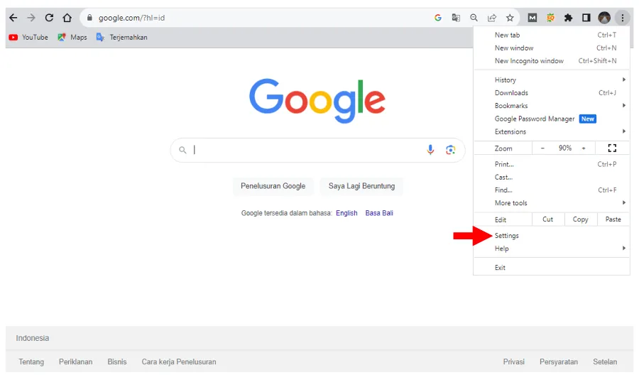 Menu Setelan Chrome
