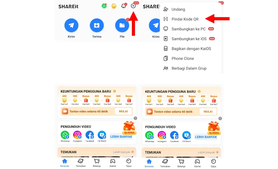 Menu Scan Barcode ShareIt