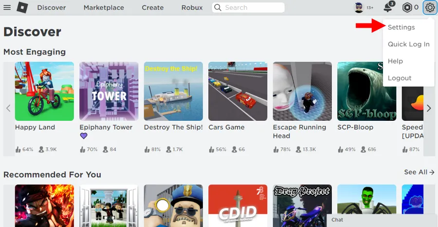 Buka Menu Settings di Roblox