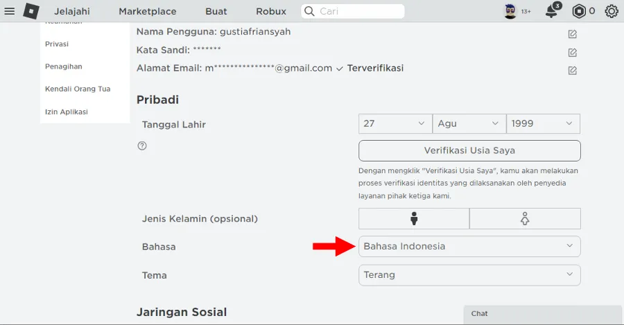 Ganti Bahasa Roblox ke Indonesia