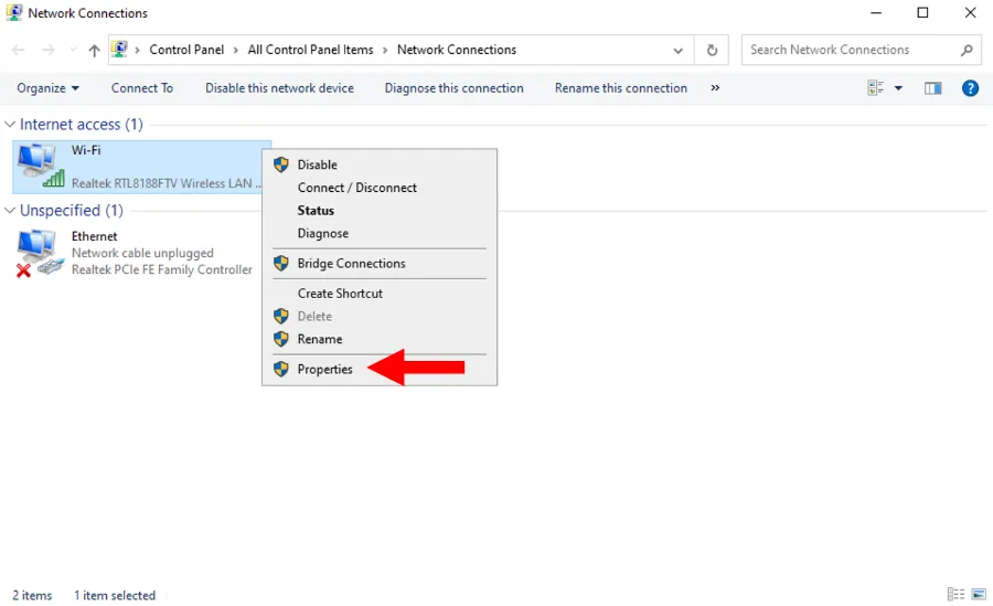 Menu Properties di PC