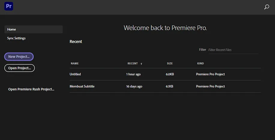 Opsi Create Project Premiere