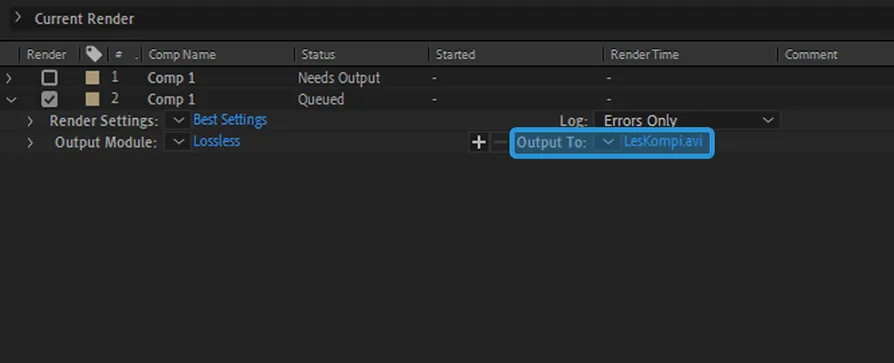 Menu Output After Effect