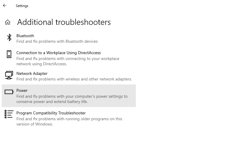 Power Troubleshooter Windows