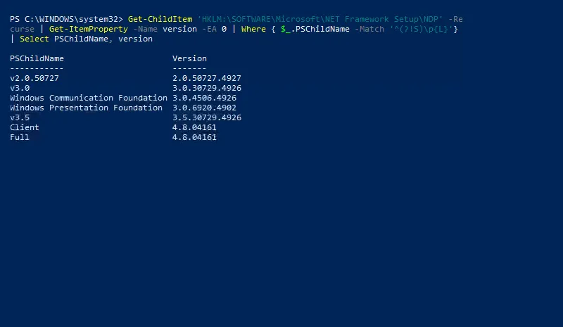 Cek Net Framework di Powershell