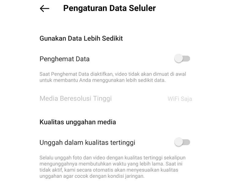 Setting Hemat Data Instagram