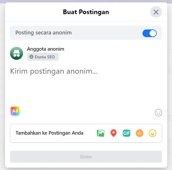 Opsi Posting Secara Anonim