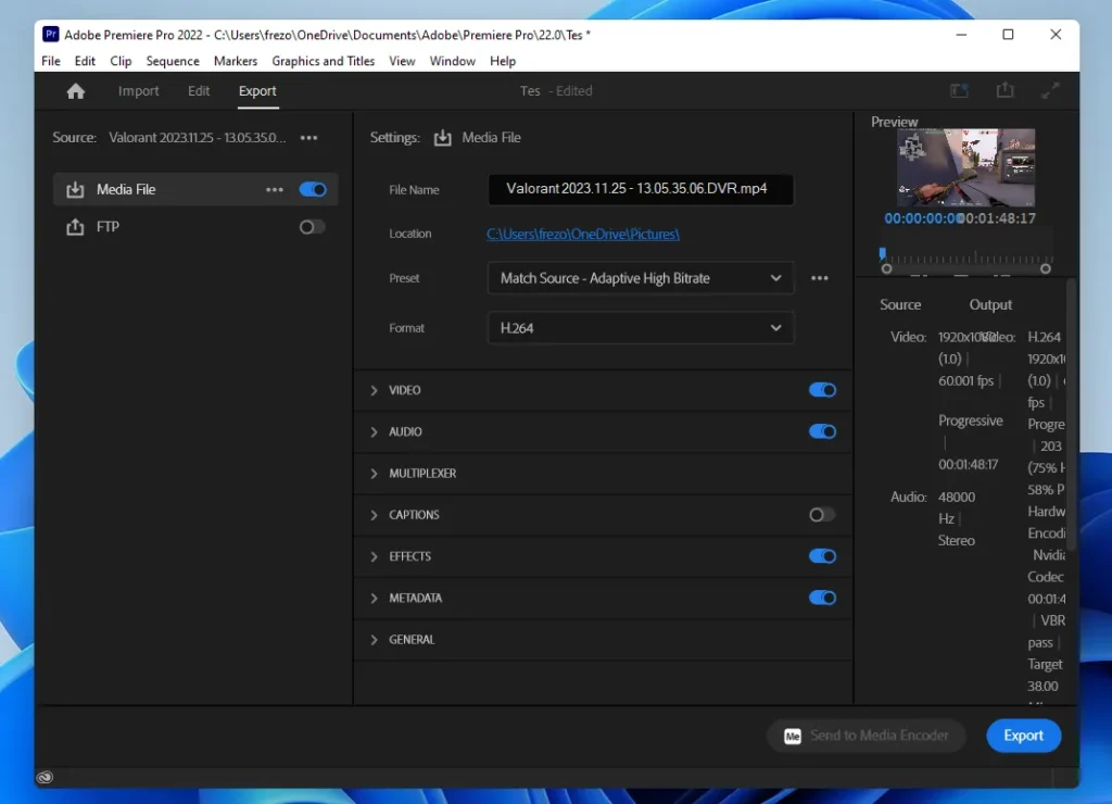 Export Video Premiere