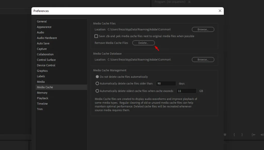 Delete Media Cache