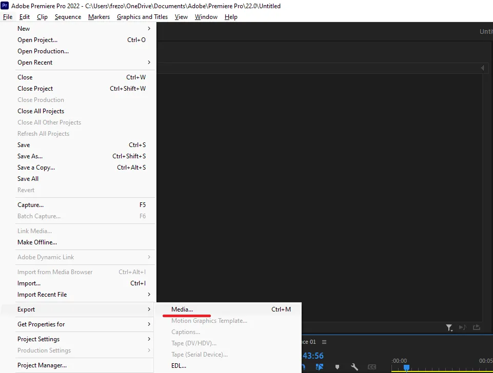 Menu Export Premiere